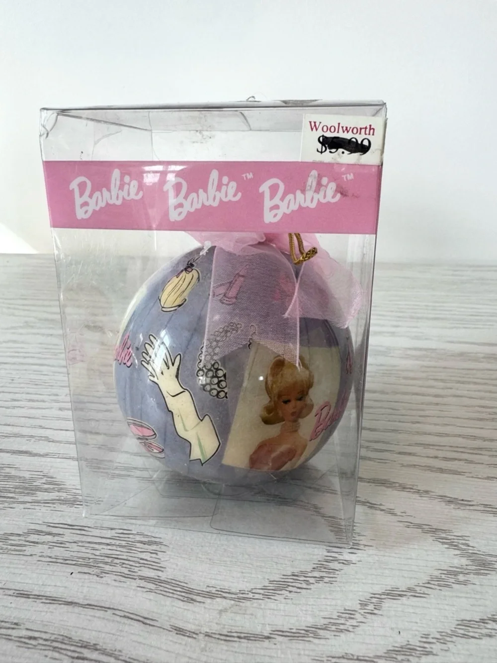 Vintage NIB Barbie Holiday Ornament - Pink and Purple Ball
